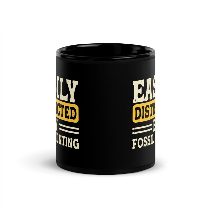 ”Easily distracted by fossil hunting” Black Glossy Mug - Image 3