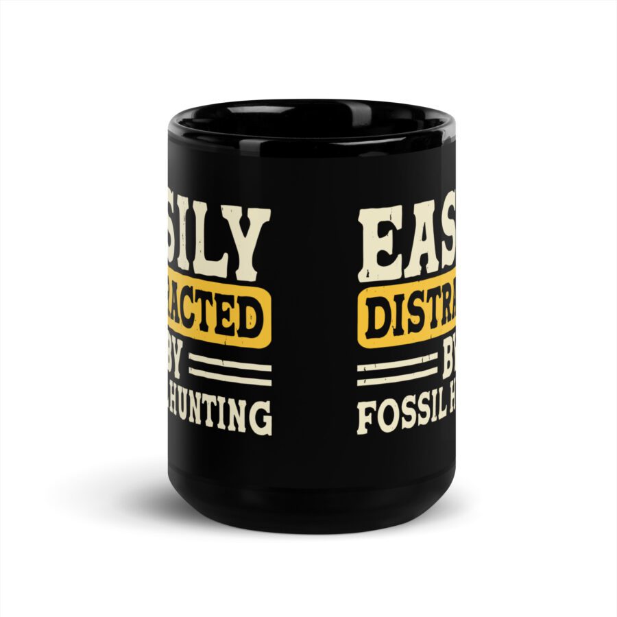 ”Easily distracted by fossil hunting” Black Glossy Mug - Image 6