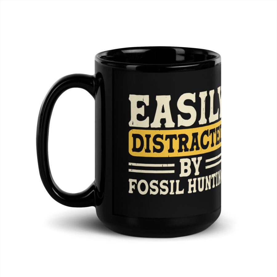 ”Easily distracted by fossil hunting” Black Glossy Mug - Image 4