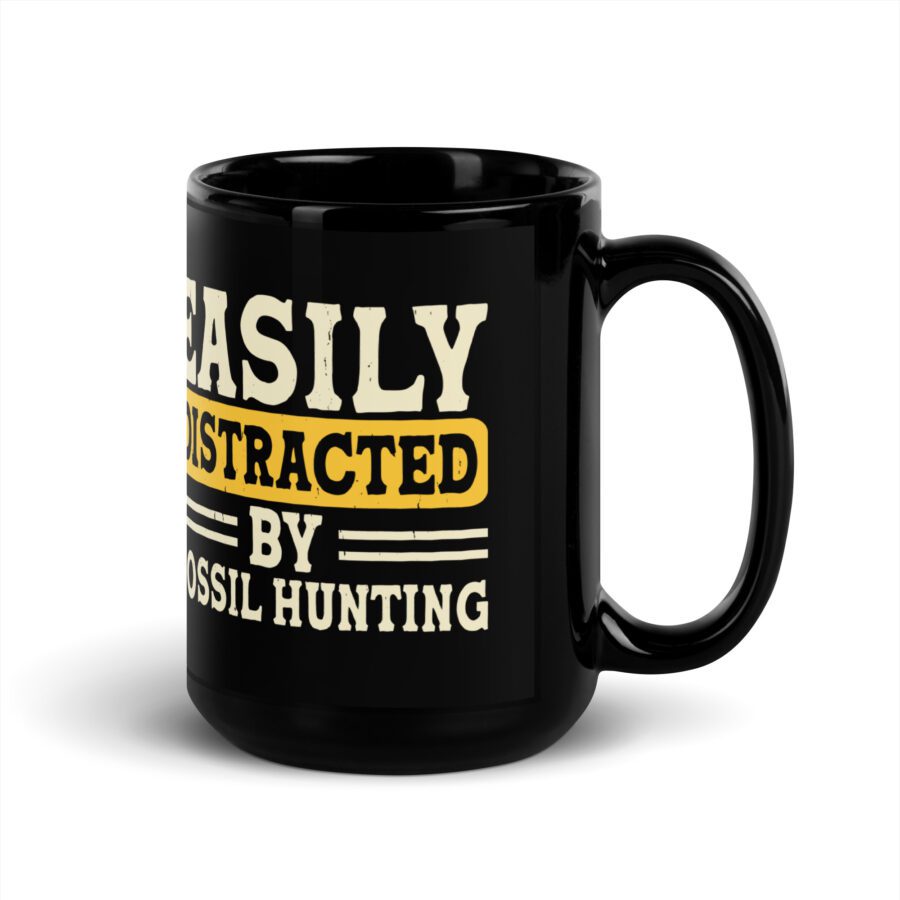 ”Easily distracted by fossil hunting” Black Glossy Mug - Image 5